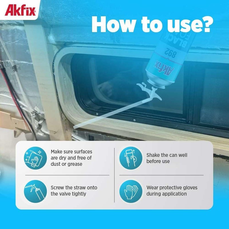 AKFIX 892 Black Spray Foam Sealant (1x12 Oz.) - UV Resistant Polyurethane Expanding Spray Foam Insulation, Waterproof, Ideal for RV, Pond, Waterfall and Landscape Applications | 12 Oz. 1 Pack - Image 2